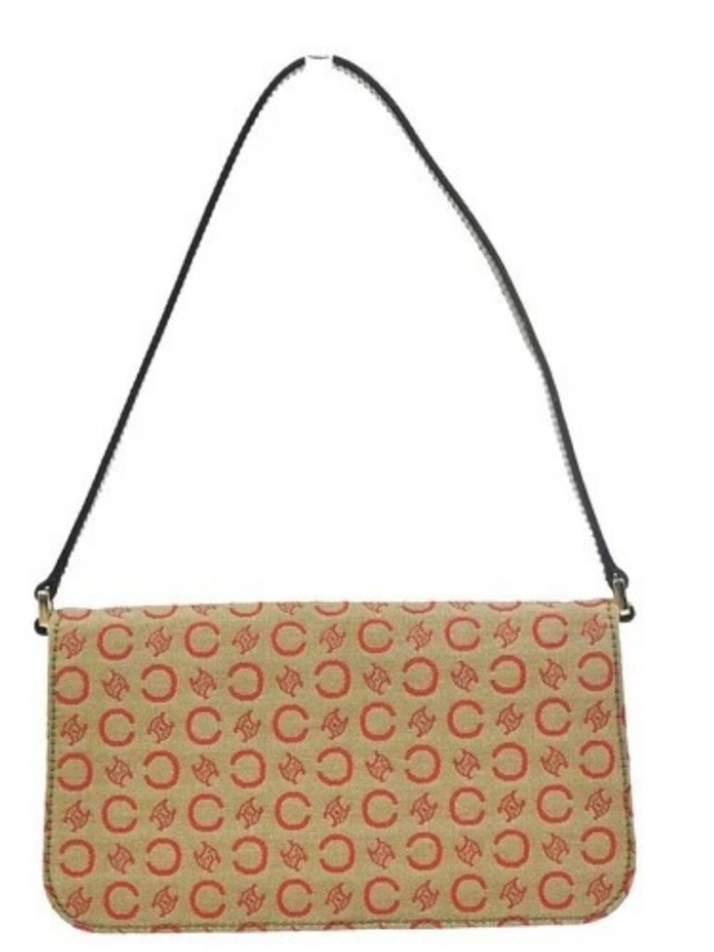 CELINE C Macadam Pattern Shoulder Bag Canvas Leather Green Red Italy 38KD775